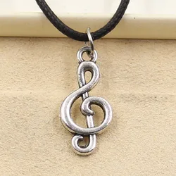 New Fashion Tibetan Silver Color Pendant Musical Note Necklace Choker Charm Black Leather Cord Factory Price Handmade Jewelry