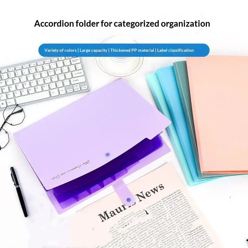 ∘1Pc Expanding File Folder 5 Pocket Folders For Documents Portable Paper Organizer For School Office Supplies A4 Size