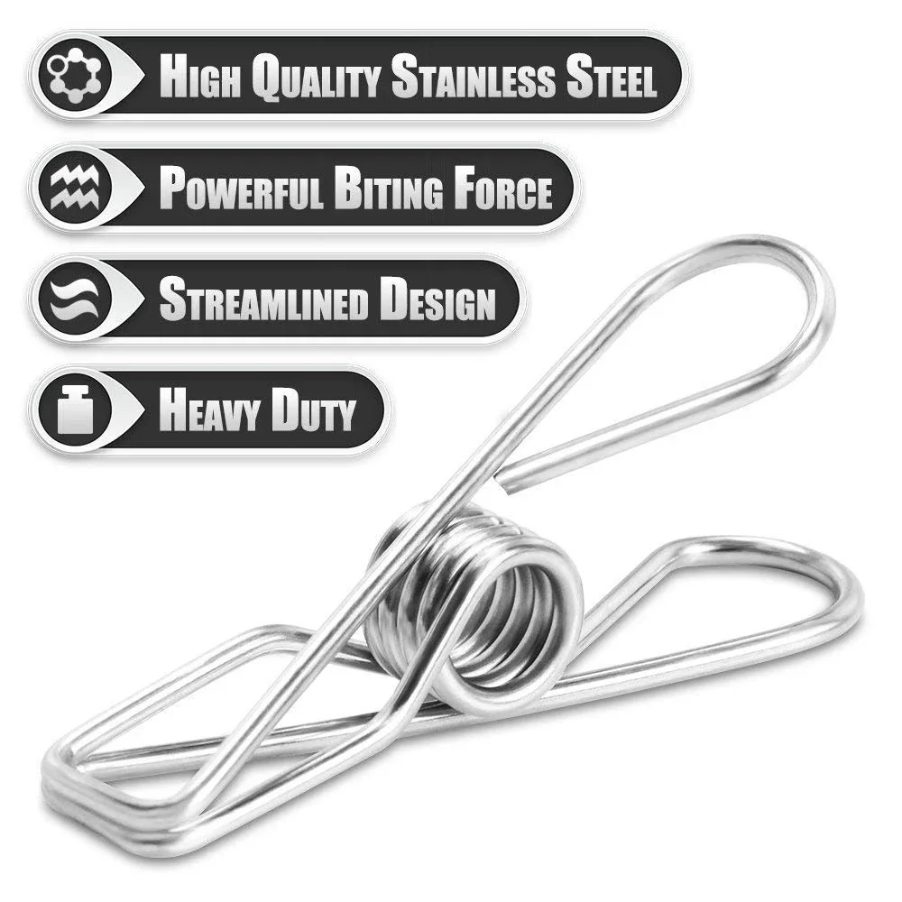 100pcs 304 316 Stainless Steel Clips Clothes Pins Pegs Holders Clothing Clamps Sealing Clip Household Clothespin