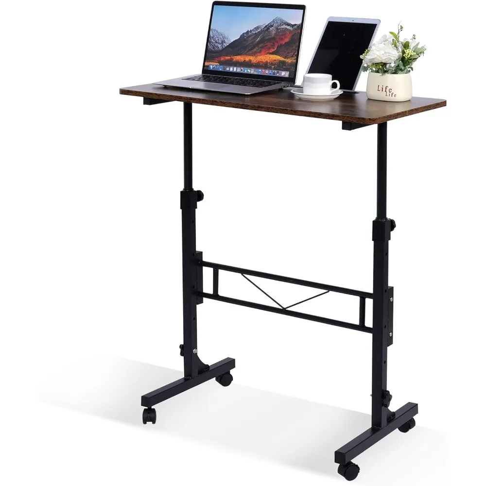 

Standing Desk Adjustable Height, Mobile Stand Up Desks with Wheels Small Computer Desks Rolling Desk, Portable Laptop Desks Rust