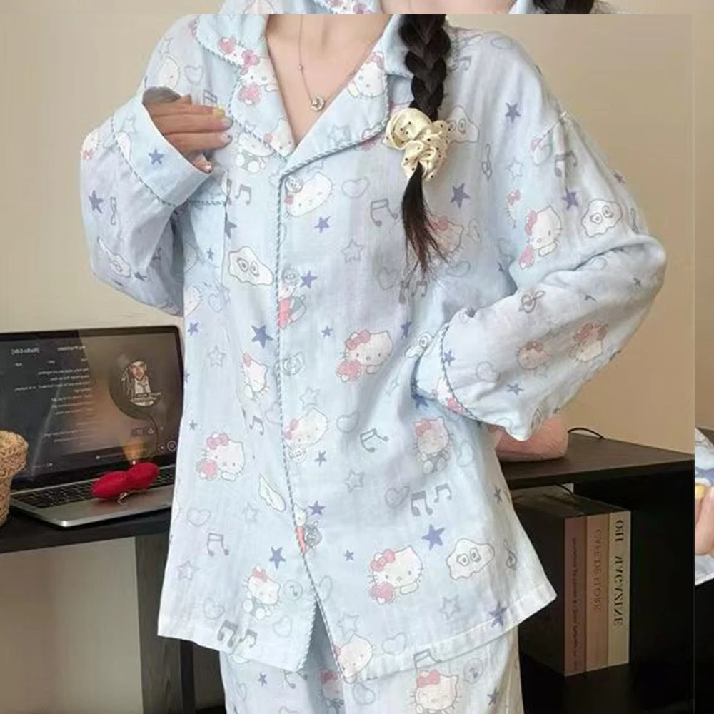 

Kawaii Cartoon Hello Kitty Pajama Women's Spring/autumn Long Sleeve Pants Set Beautiful Girls Instagram Home Clothes New Sanrio