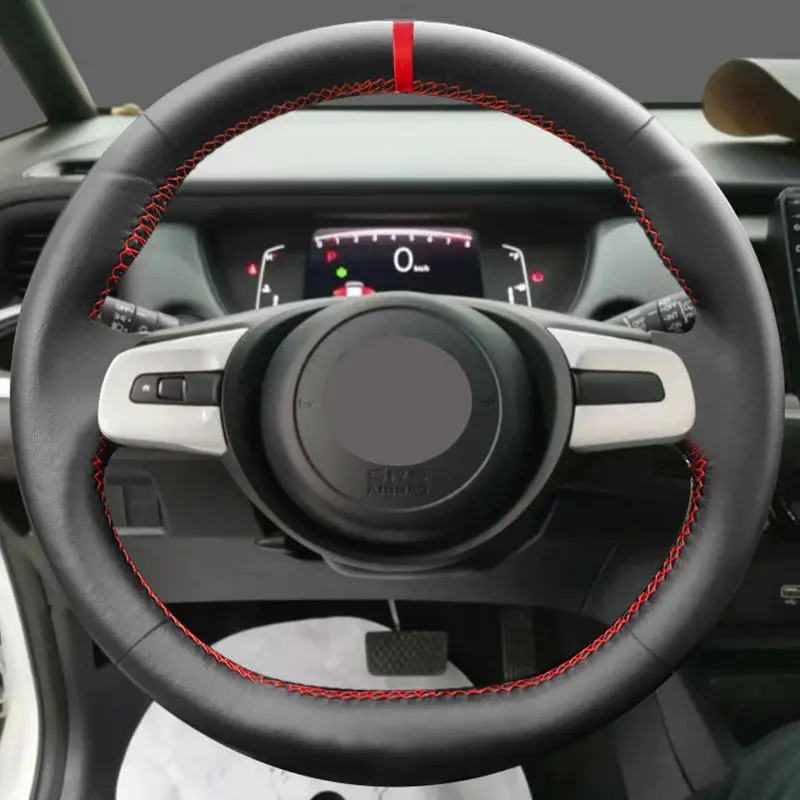 For Honda Fit Jazz 2020 2021 2022 2023 2024 (2-Spoke) Hand-stitched Microfiber Leather Car Interior Steering Wheel Cover Trim