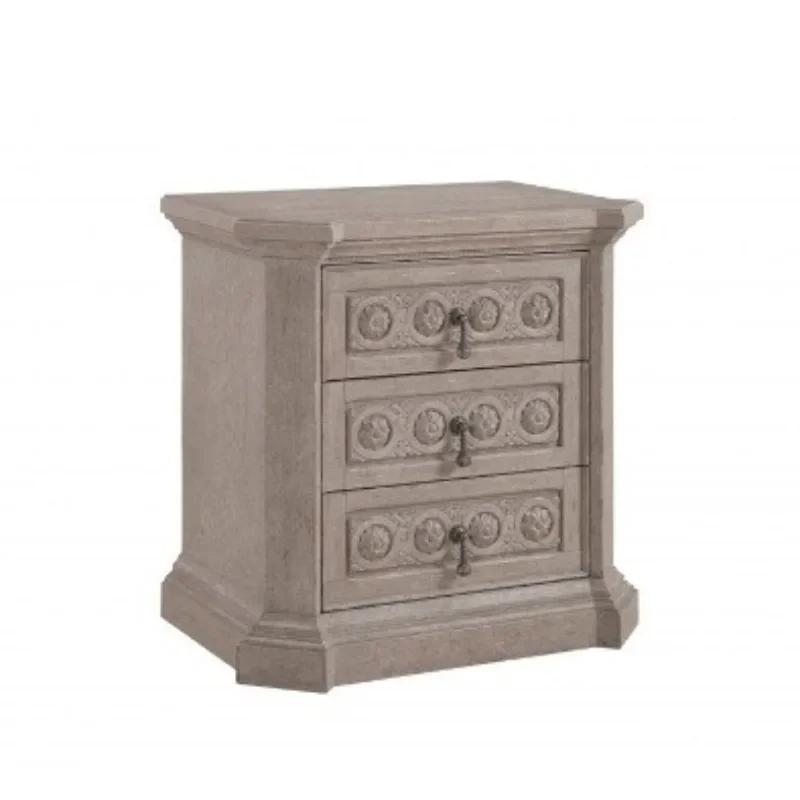 

American solid wood carving flower retro country drawer bedside table storage cabinet all solid wood storage bedside cabinet