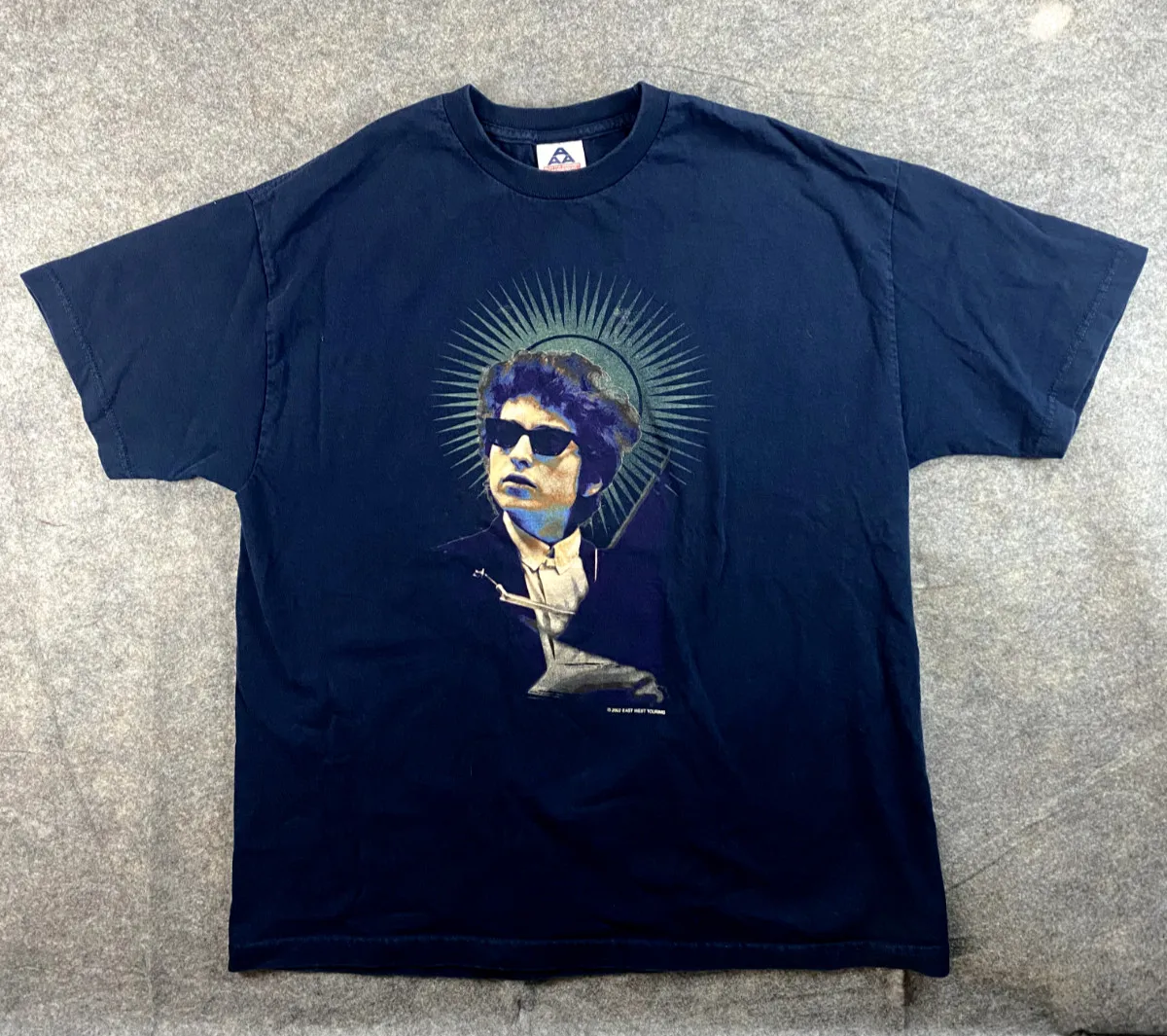 Camiseta de la gira mundial de Bob Dylan 2002 para hombre, talla XL, azul marino, camiseta con gráfico de retrato de Bob Dylan