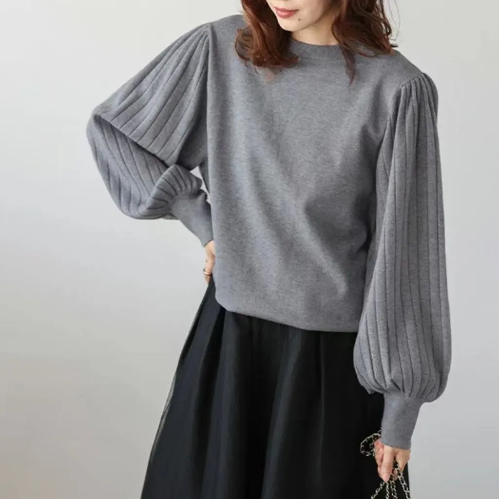 

Women's Gray Long Sleeve T-Shirt Warm round Neck Pullover Inner Wear European American Style Autumn Winter New Texture Fabric
