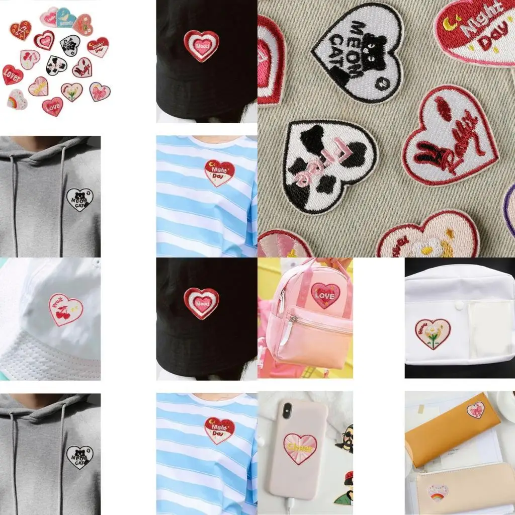 16 Pcs Love Hear Iron On Patches Sew On Decorative Appliques Embroidered Patches Y08E