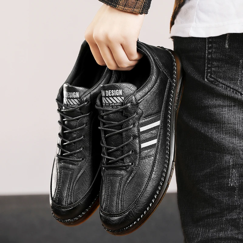 

Модная кожаная мужская повседневная обувь, комфортные дышащие кожаные туфли без шнуровки, нескользящая износостойкая спортивная обувь для ходьбы