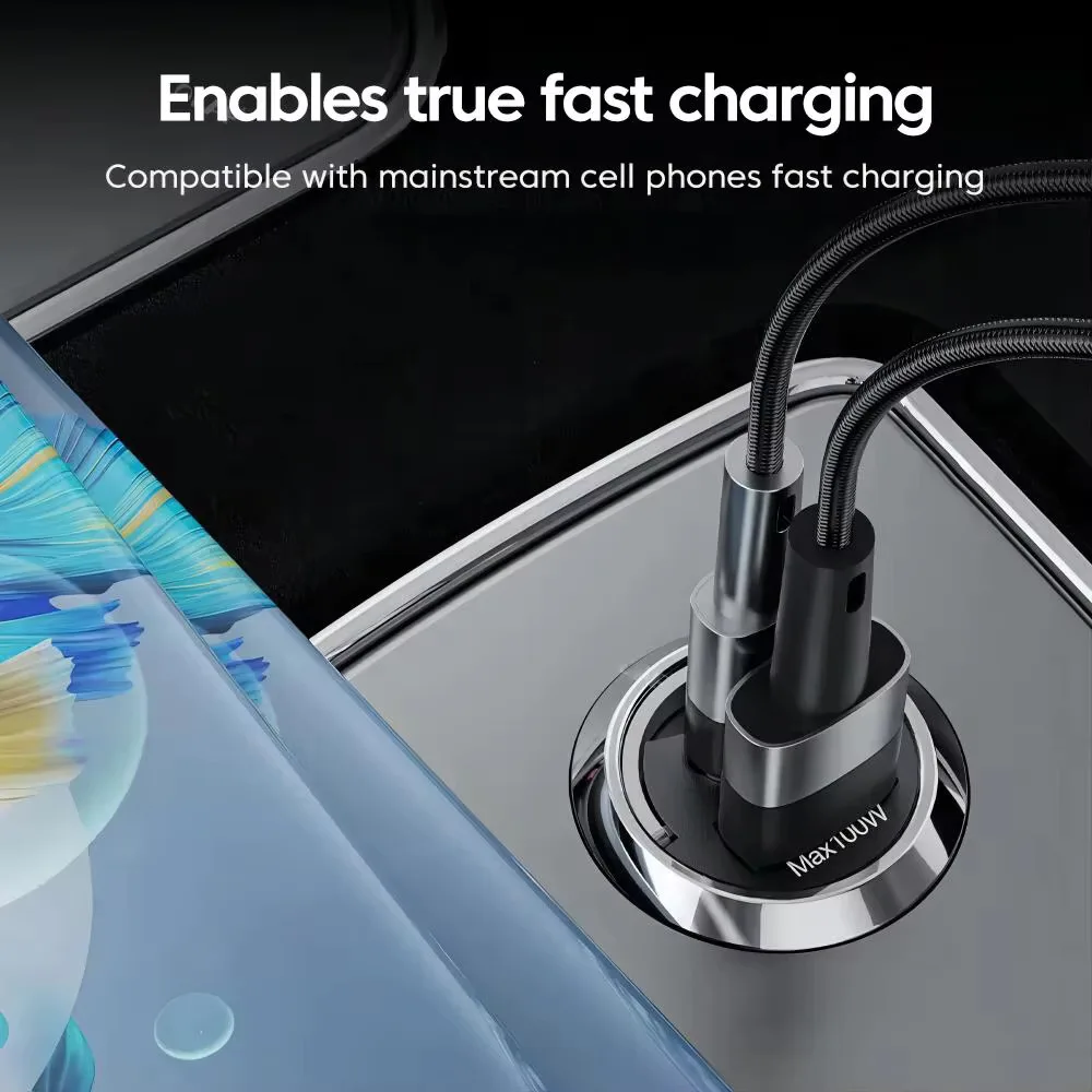 Mini 100W PD QC Pull Ring Fast Charging Car Charger USB C Car Phone Charger Adapter For iPhone Xiaomi Samsung Huawei