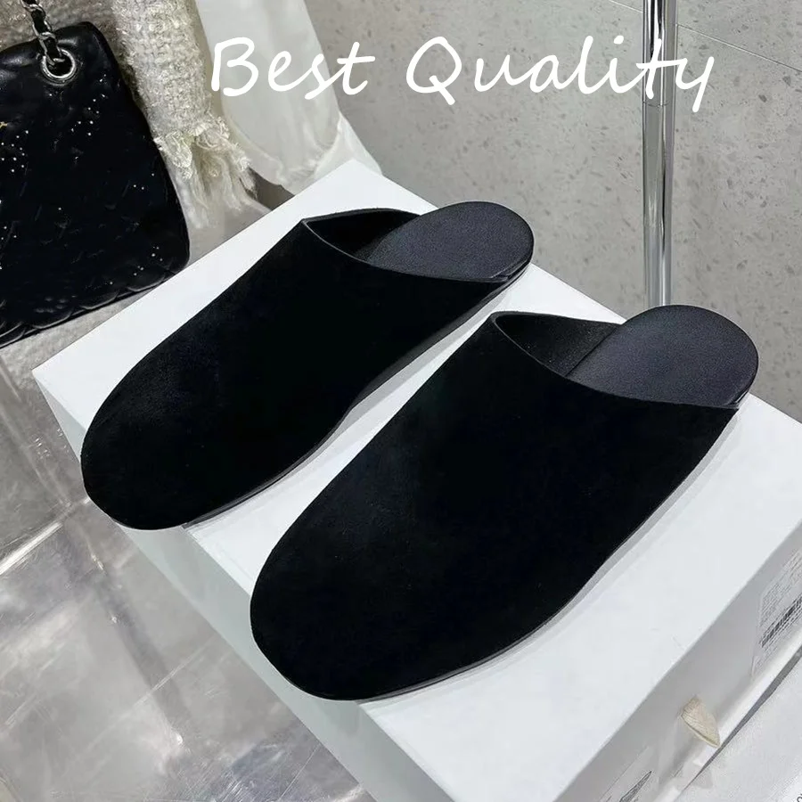 

2024 Autumn Retro Style Big head slippers Genuine leather sole Cow suede material Flat SlippersTop Quality