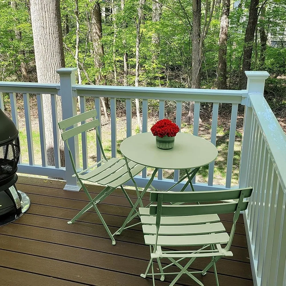 

3-Piece Bistro Table and Chairs, Wrought Iron Bistro Set, Anti-Rust, Waterproof Folding Cafe Table and Chairs Set of 2, Foldable