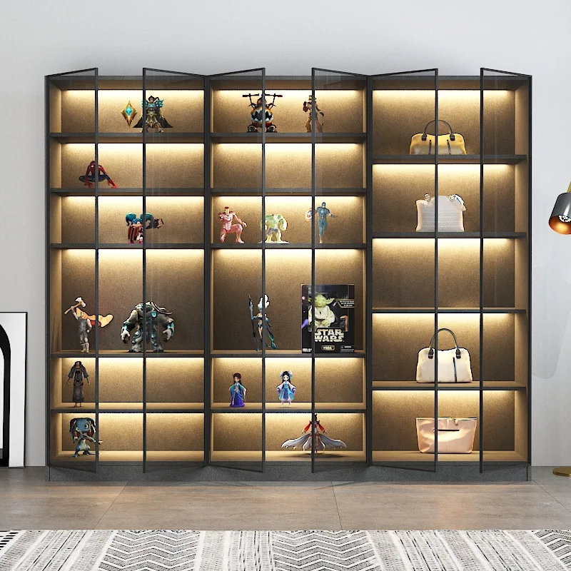 Figure display cabinet, LEGO model glass display storage cabinet, solid wood storage bookcase