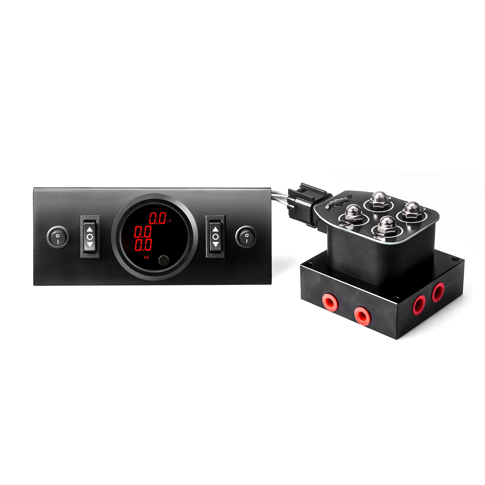 2-Way Air Ride Suspension Controller With 4-Manifold valve ,Switch control gasket and 3 in 1 BAR/PSI Air Pressure Gauge