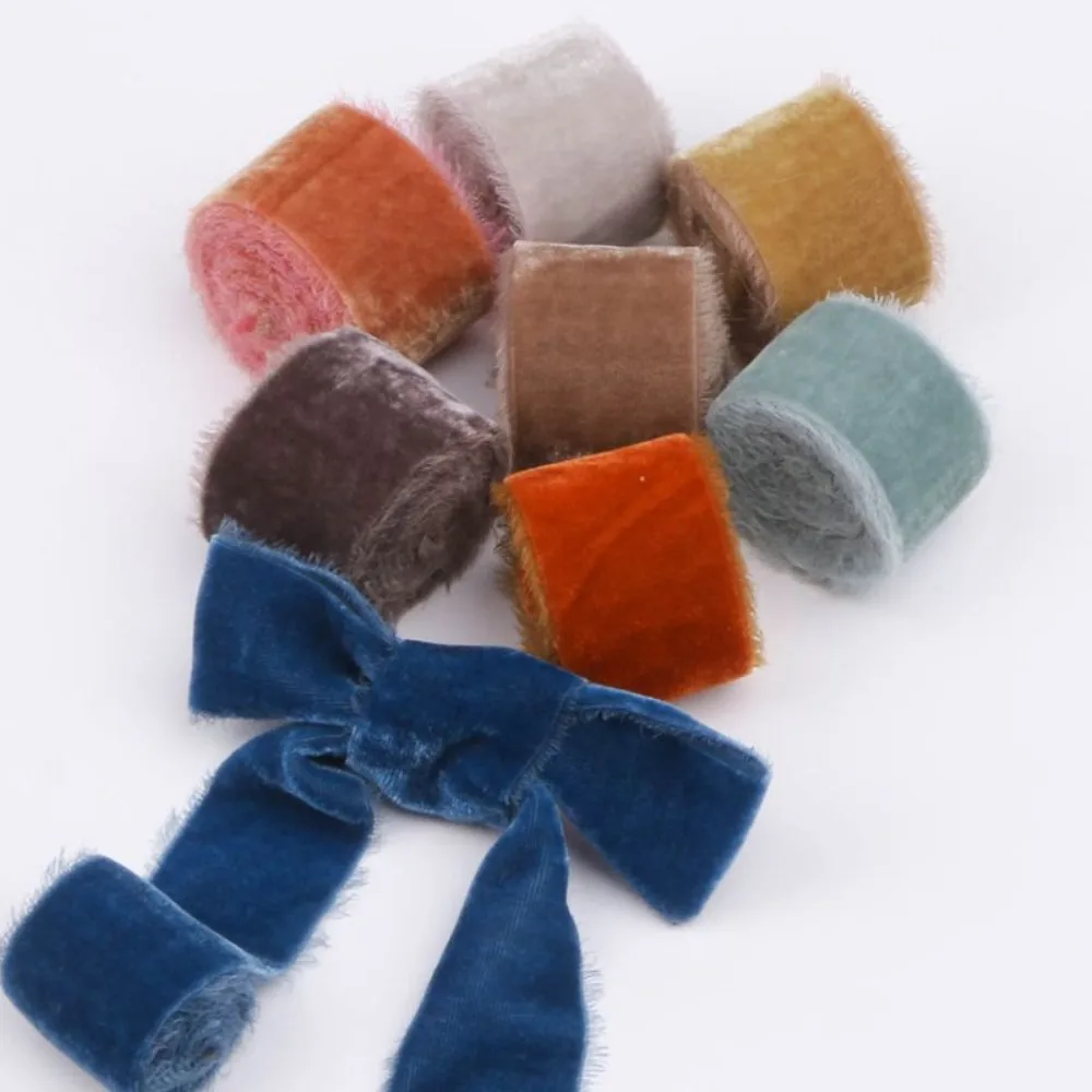 New 1 Meter Velvet Ribbon Thickening Ribbon Velvet Frayed Edged Ribbons Frayed Edge Gift Packing Ribbon Bouquet Wrapping