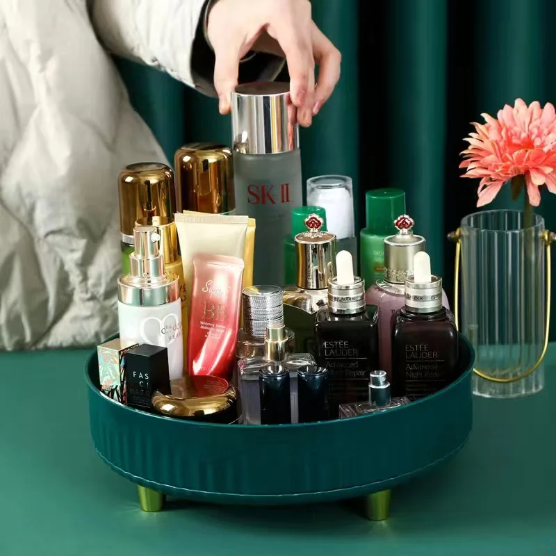 

Легкий роскошный косметический лоток 360° ° Вращающийся портативный антидеформированный ящик для хранения бытовых принадлежностей, органайзер большой емкости
