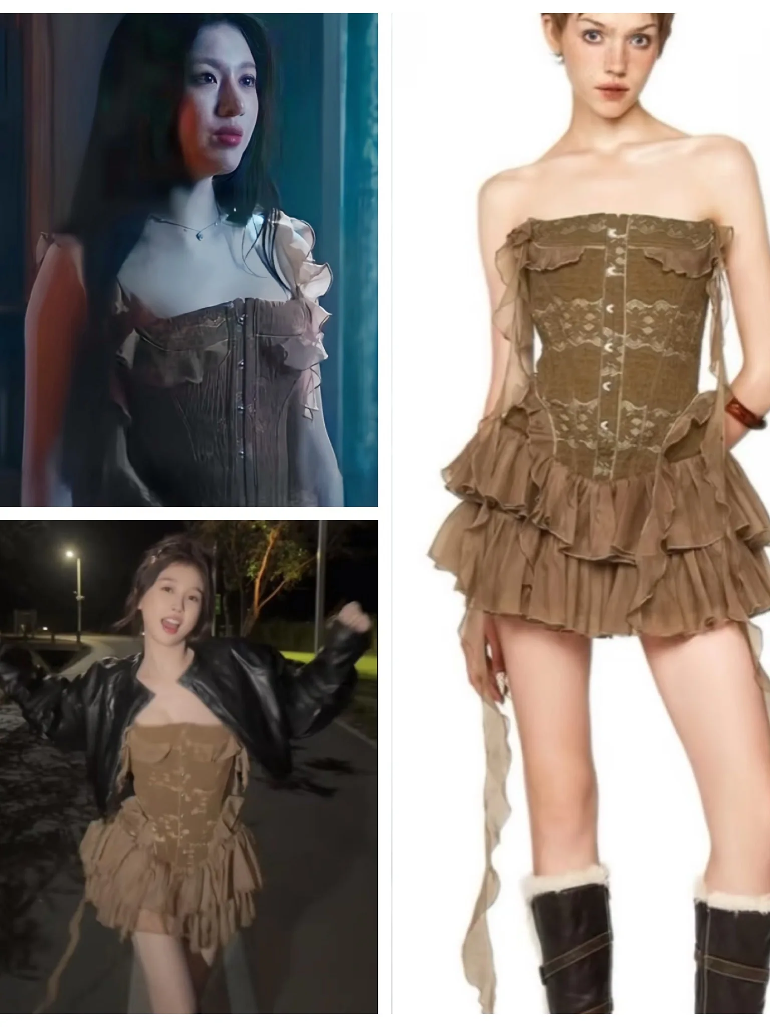 

Yuxu High Yunchen Lace Sash Fishbone Design Sensation Irregular Strapless Short Dress Women's Fashion Spring Polyester