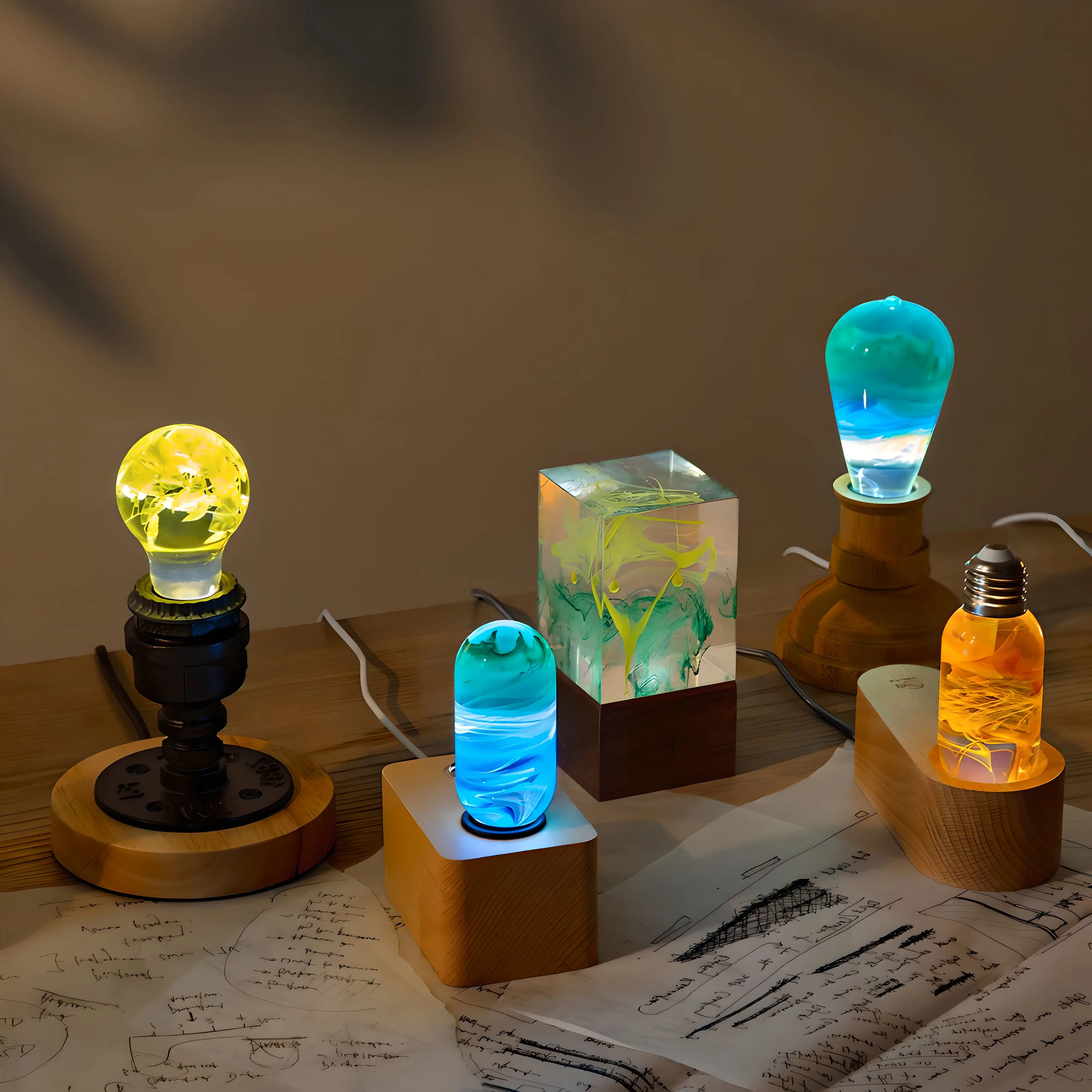 Edison creative blue handicraft bedroom bedside lamp, resin romantic and warm meditation mood night light,  home decoration gift