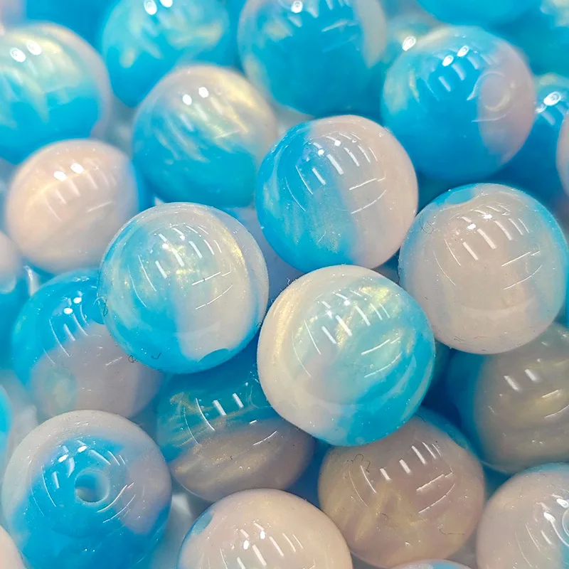 10Pcs 16mm Luxury Swirl Cloud Gold Flakes Resin Round Beads Bicolor Gradient Loose Spacer Beads Bracelet Necklace Craft Supplies