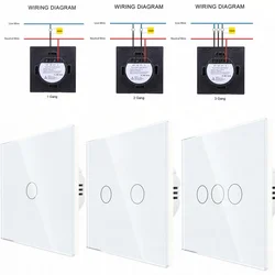 EU Touch Switch Sensor Switches No Neutral Wire Required 1/2/3 Gang LED Crystal Glass Panel AC100-240V Wall Lamp Light Switch