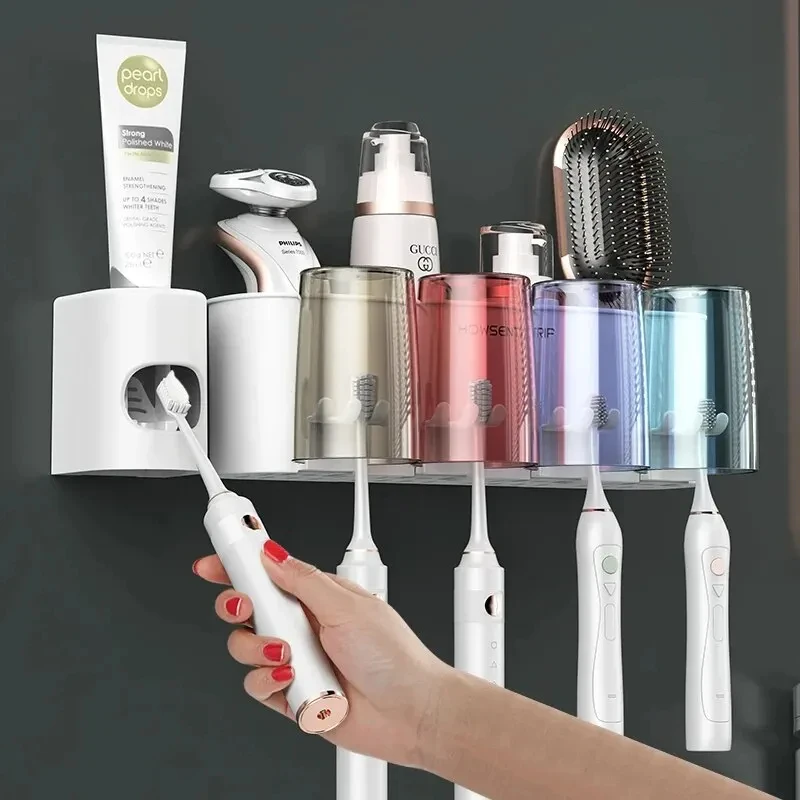 Toothbrush Holder Wall Set Toothbrush Cup Mouthwash Cup Toothpaste Squeezer Tooth Cup Household Washing Table Shelf