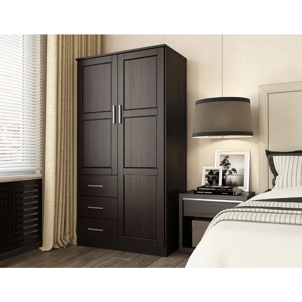 

Wardrobe100% Solid Wood Metro 2-Door Wardrobe Armoire w/Raised Panel Doors, Java, 37.75" w x 72" h x 20.75" d,