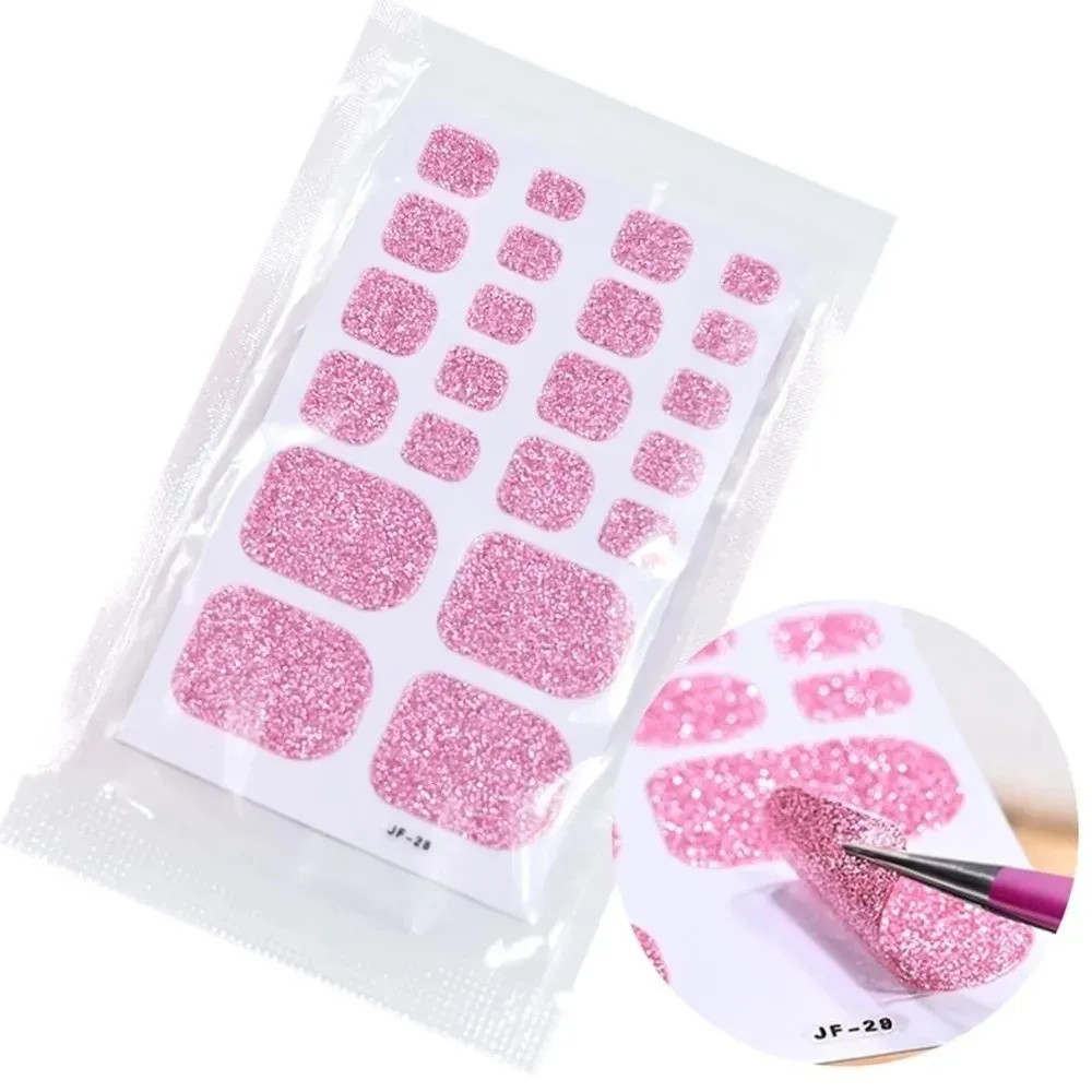 22tips/Sheet Gradient Glitter Toe Nail Stickers Solid Color Shimmer Finish Self Adhesive Toenail Decals