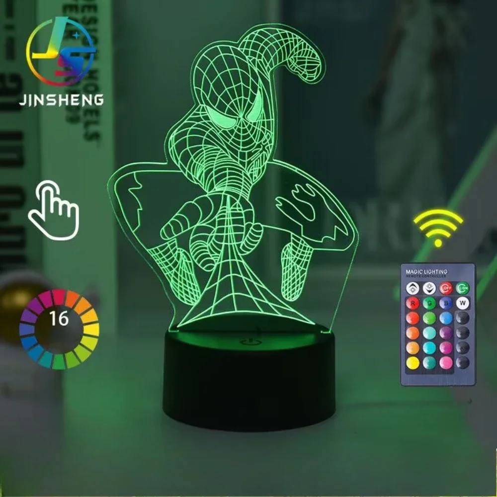 Hot 2024 Spiderman VS venom 7/16 Colors Touch Remote Control LED Night Lamp Touch Table Lamp Ornaments Kids Toys Gifts