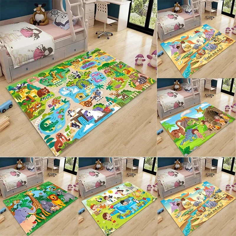 

Детский коврик для ползания с рисунком зоопарка, украшение для детской комнаты, детские противоскользящие ковры, коврики для гостиной, ковер с героями мультфильмов, напольные коврики