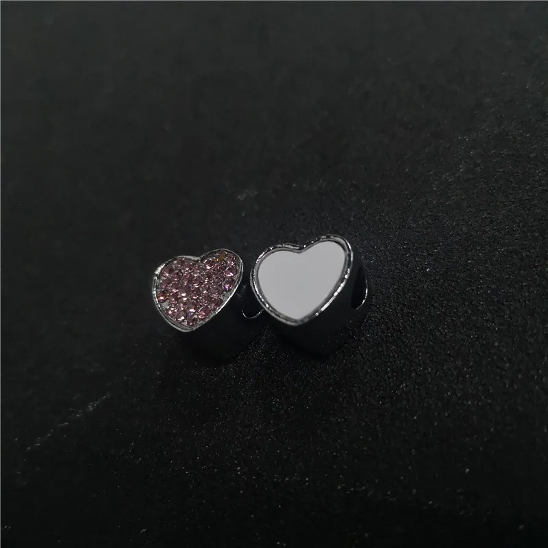 

sublimation blank heart charms photo bead metal charm back zircon hot transfer printing consumables 10pieces/lot