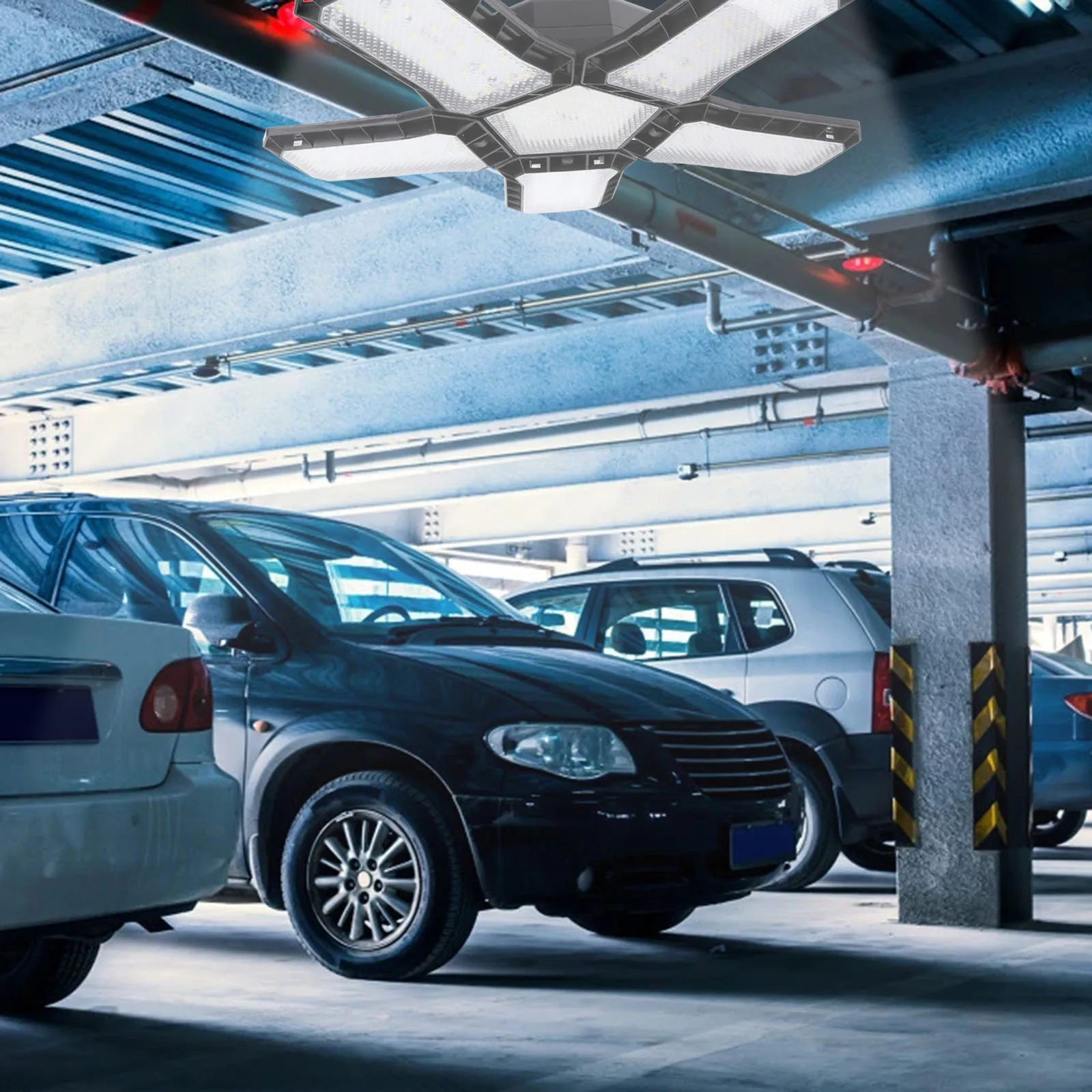 Cinque pannelli LED Lampada da garage Plafoniera regolabile pieghevole Lampada da inondazione deformabile per garage grandangolare per aree di grandi dimensioni