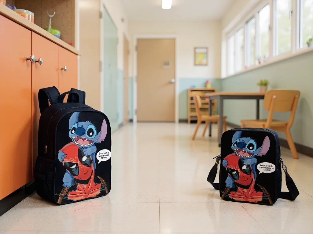 

Elementary Boy Girl Stitch Novelty Backpack 2 in 1 Set-Multifunction Rucksack and Canvas Shoulder Bag for Unisex Kid