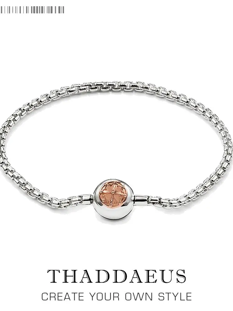 Bransoletki Łańcuszek z różowego złota 925 Sterling Silver Biżuteria dla kobiet Mężczyźni Modny styl europejski Karma Diy Gift — zdjęcie 2