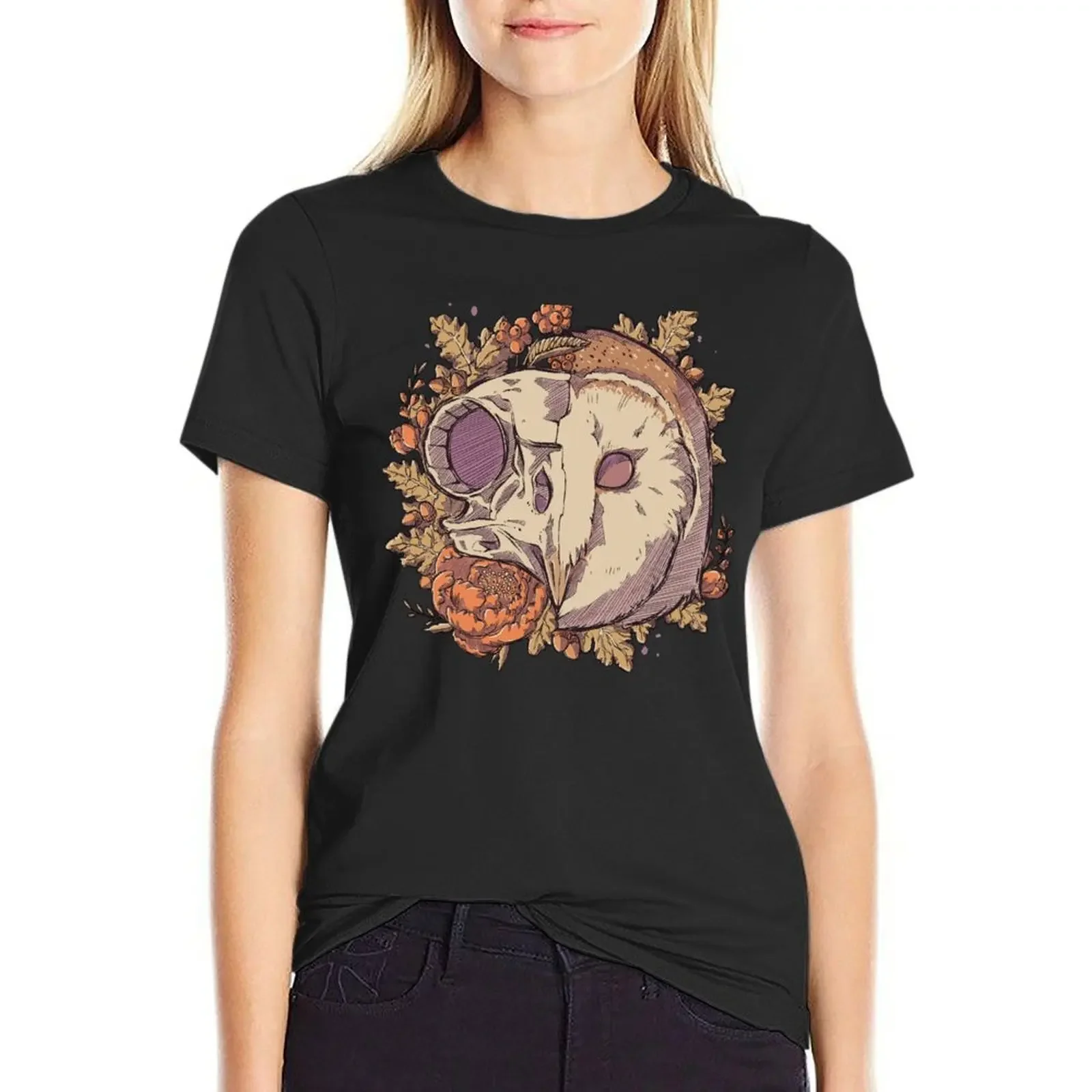 

Autumn Barn Owl Skull T-shirt summer clothes funny cute t-shirts for Women