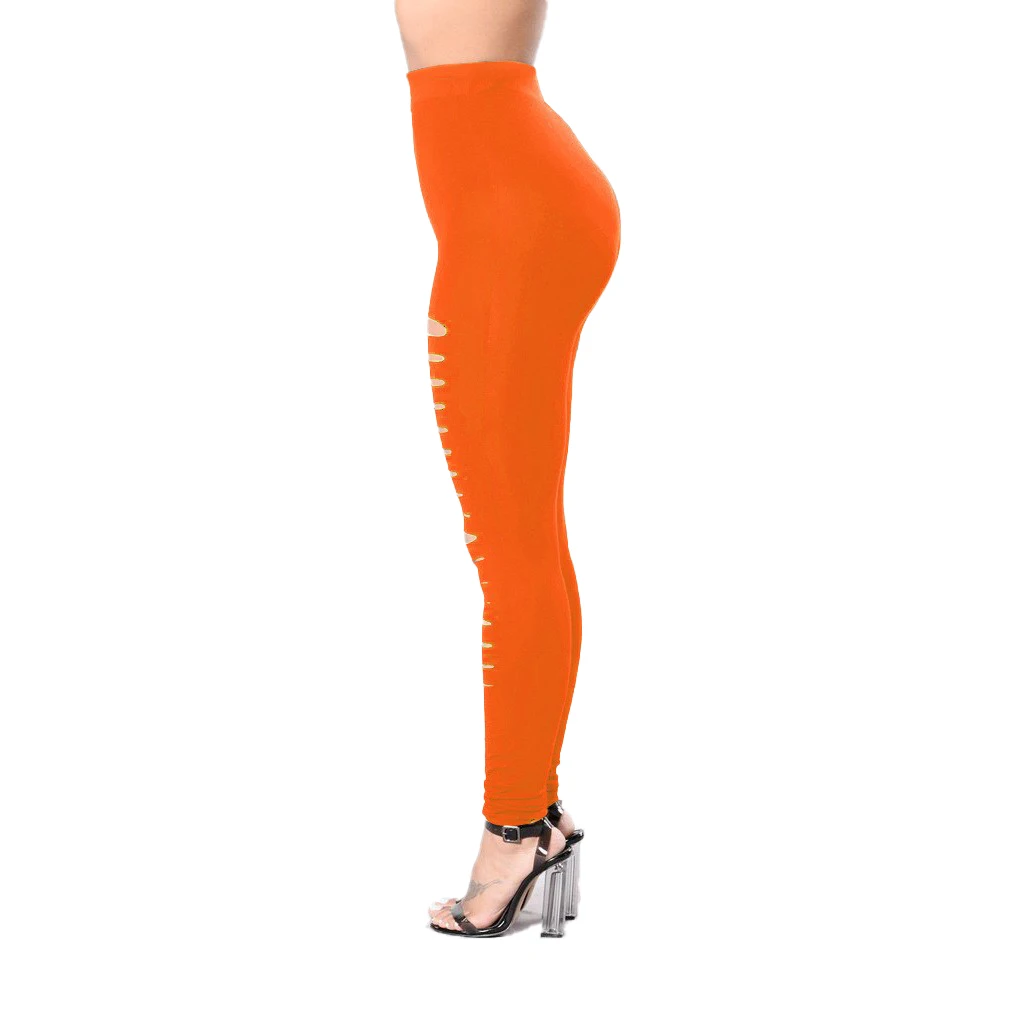 Europe And The United States Spring And Summer Female Orange Red Tight Front Hole Leggings Female High Stretch Fashion Leggings