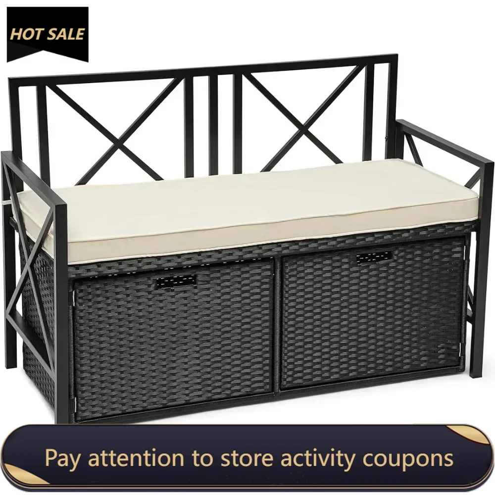 

Wicker Storage Deck Box W/Seat 70 Gallon Outdoor Storage Bench W/Cushion Safe Deposit Roombox Wardrobe Organizers Boxes Suitcase