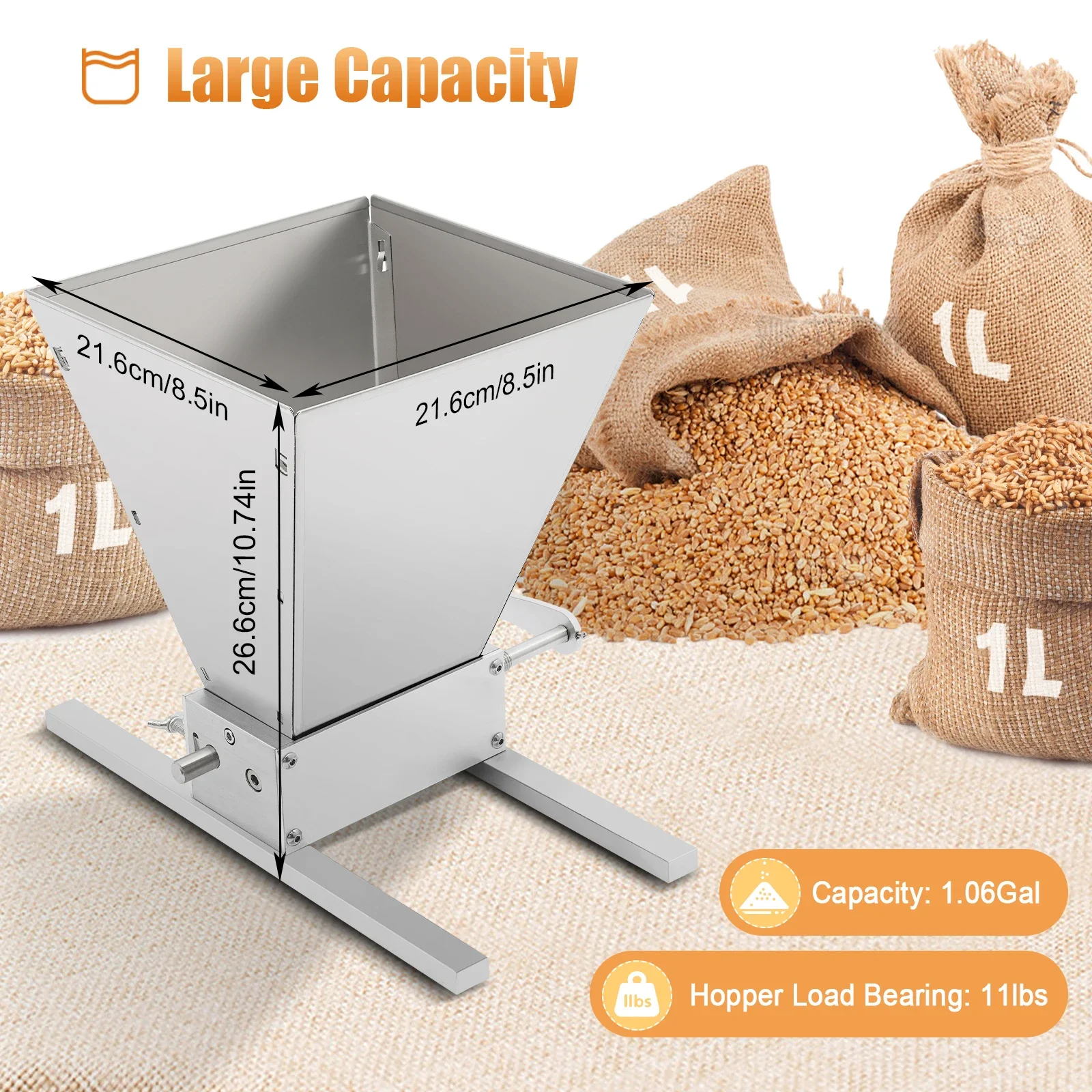 

Adjustable Cereal Grinder Cereal Grinder Cereal Mill Malt Mill Corn Mill for Barley, Wheat and Other Grains 4L
