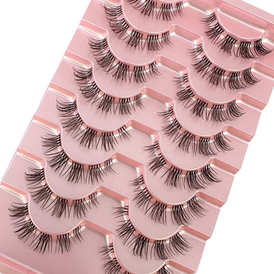 HBZGTLAD Pestañas Postizas de Aspecto Natural con Banda Transparente, Segmentadas y Cortas, 3D Esponjosas Ojo de Gato, Tira de 15MM, Paquete de 8 Pares 4