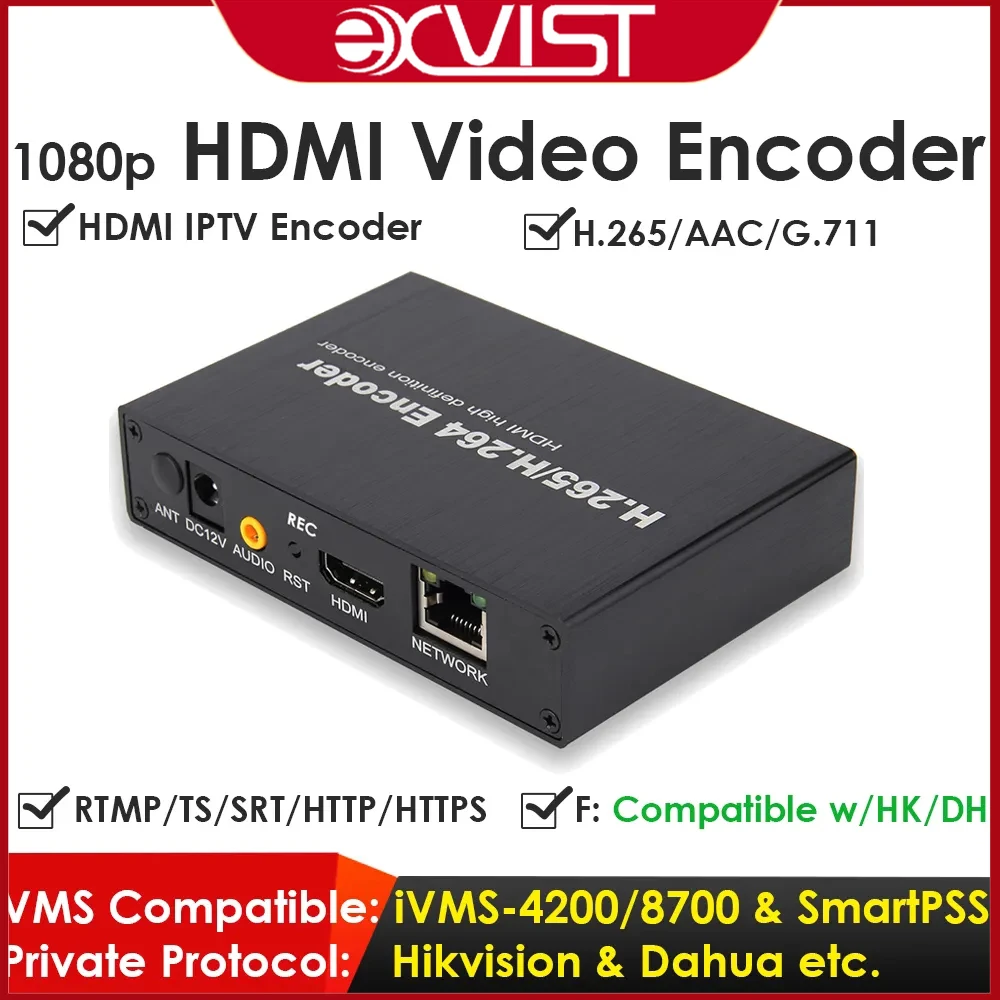 HDMI Video Encoder H.265/H.264, 1080P@60FPS, Onv and Hk compatible, Stream via RTMP/RTSP/SRT to YouTube, Twitch, Facebook Live