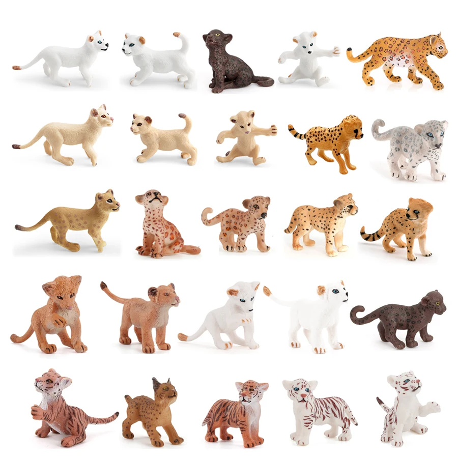 الأشبال البرية الواقعية من الأسود الفهد النمور النمر النمر الوشق نابض بالحياة الحياة البرية نموذج الشكل ألعاب تعليمية للأطفال #1