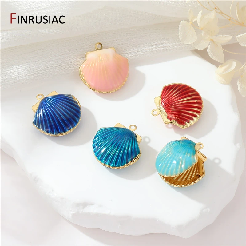 

Trendy Multicolor 14K Gold Plated Brass Enamel Scallop Charm,Ocean Style Openable Shell Pendant For DIY Necklace Making Supplies