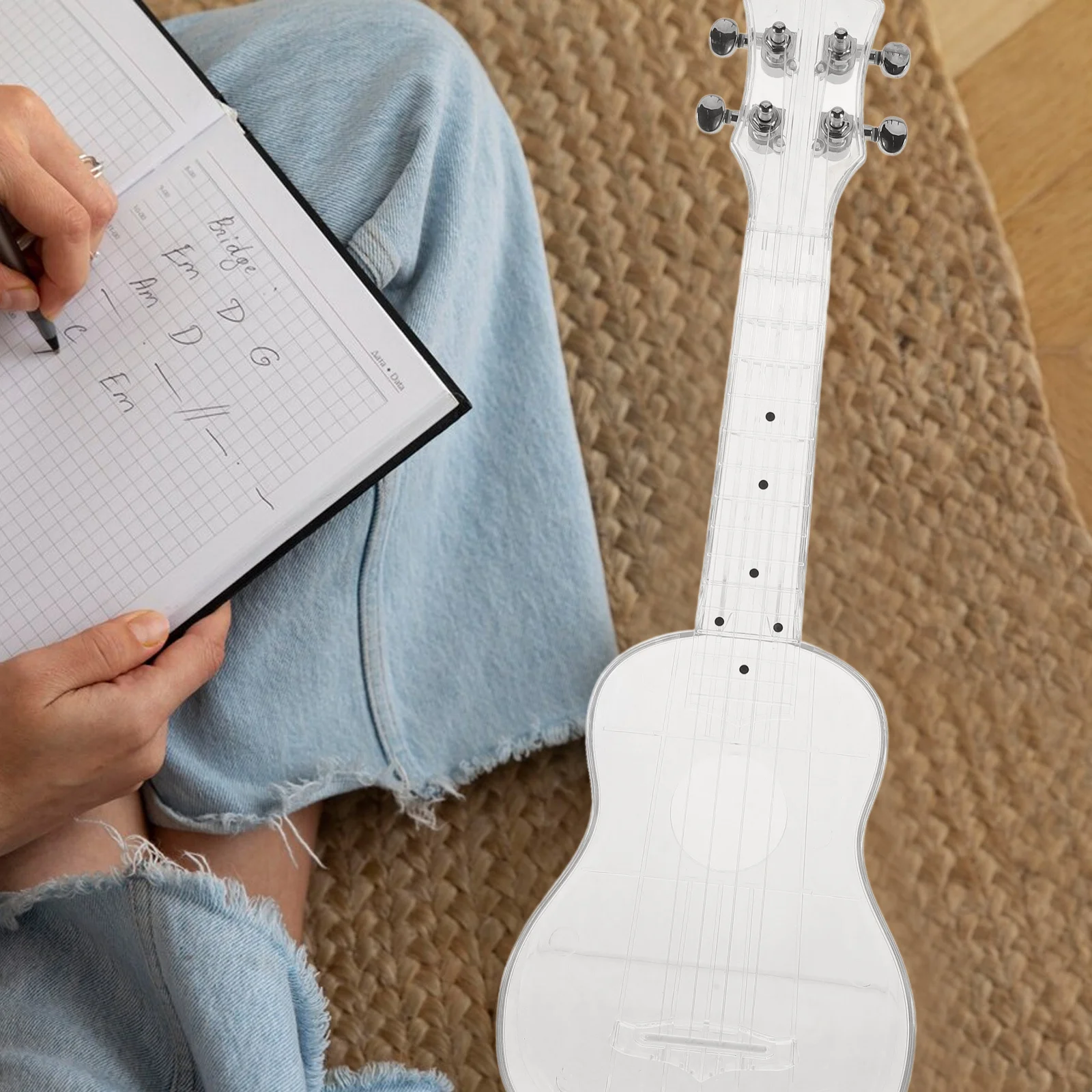 

1 Set 21 Inch Transparent Ukulele Air-Nova Lightweight Drop-Resistant Full Resonance Low String Pitch Comfortable Play Chic