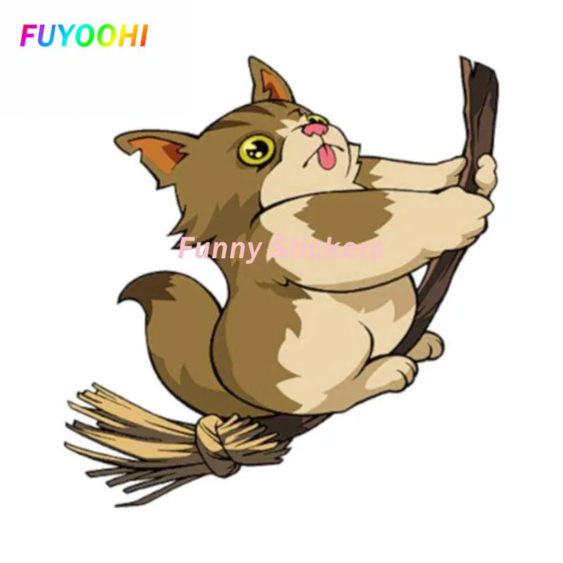 FUYOOHI Play Stickers Cat Mance on A Broom Go Zoom Vinyl Car Sticker Car Goods Decal Occlusion Scratch Personality Decoration