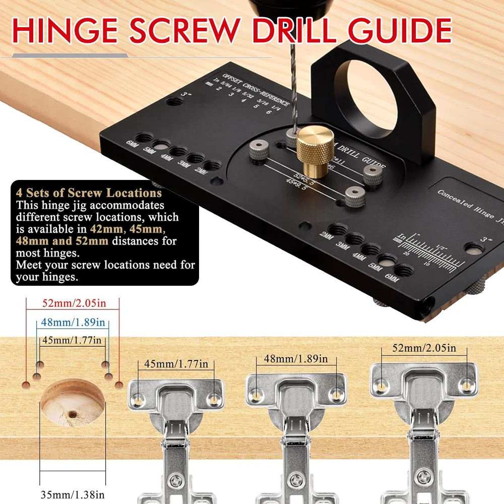 Woodworking Hole Drilling Guide Locator Aluminum Alloy Cabinet Hinge Mounting Jig Puncher Template 35mm Concealed Hinge Jig Kit