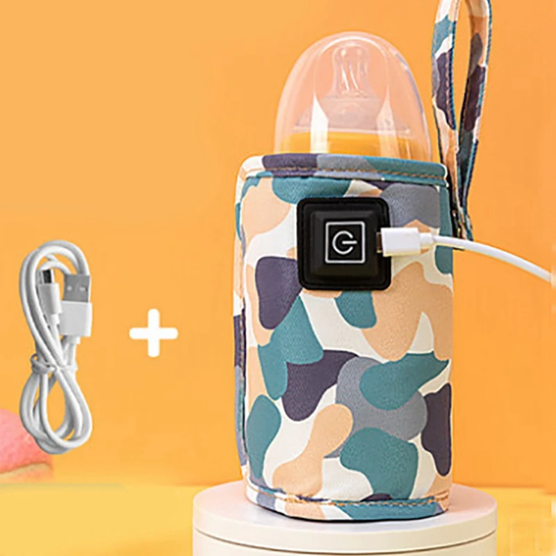 ●Universal USB Milk Water Warmer Travel Stroller Insulated Bag Portable Baby Nursing Bottle Heater Camouflage-Blue