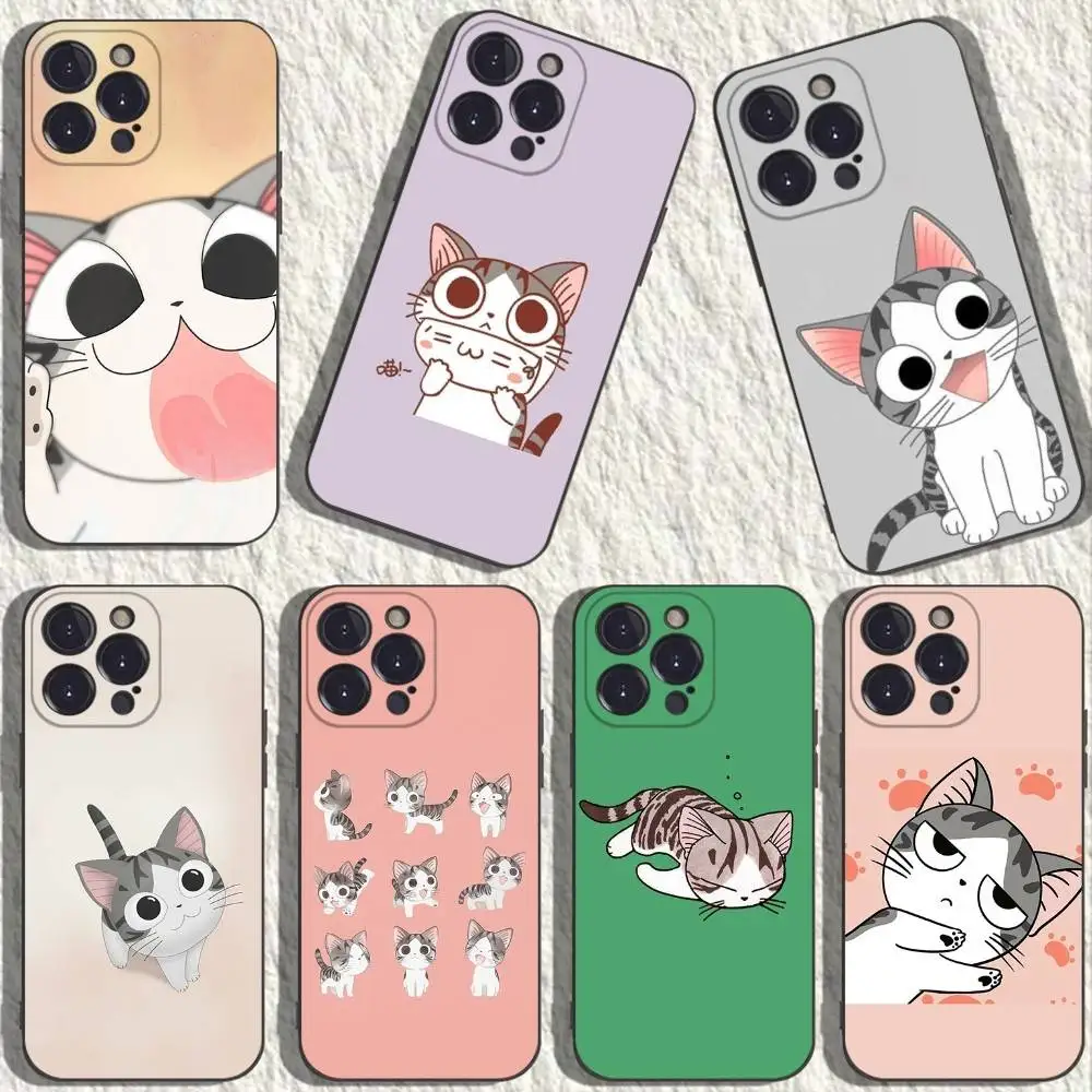 Funda de teléfono Chi Cat Sweet Home para iPhone 17,16,15,14,13,12,11,Plus,Pro Max,XS,XR,SE,Mini,8,7, funda negra de silicona suave
