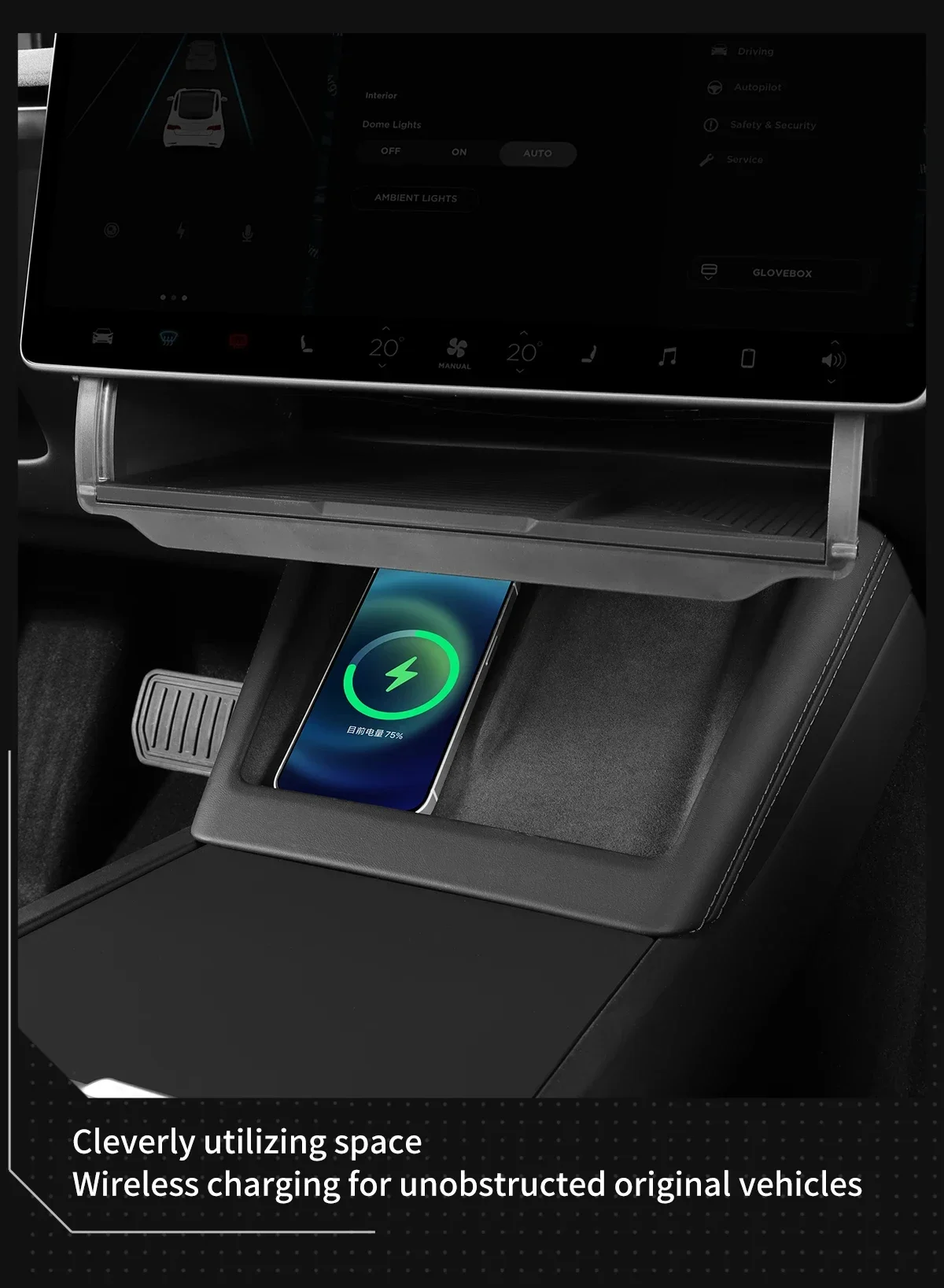 Hinter dem Bildschirm versteckte Aufbewahrungsbox, Konsolen-Organizer für Tesla Model Y Juniper 2026 Model 3 Highland 2025 Innenraumzubehör – Detail 7