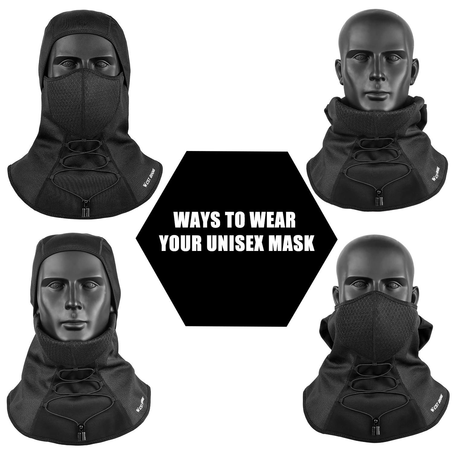 WEST BIKING Winter Cycling Face Mask Fleece Thermal Drawstring Balaclava Warm Windproof Ski Mask Cap Snowboard Bicycle Face Mask