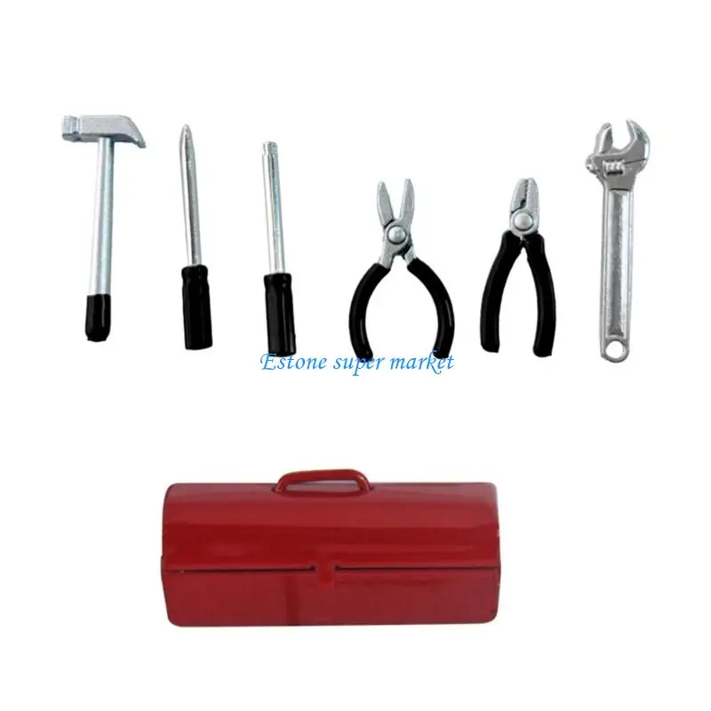 090B Miniature Tool Kits With Hammer Pliers Screwdriver For Creative Doll House Scene Display Building Accessories Toolbox
