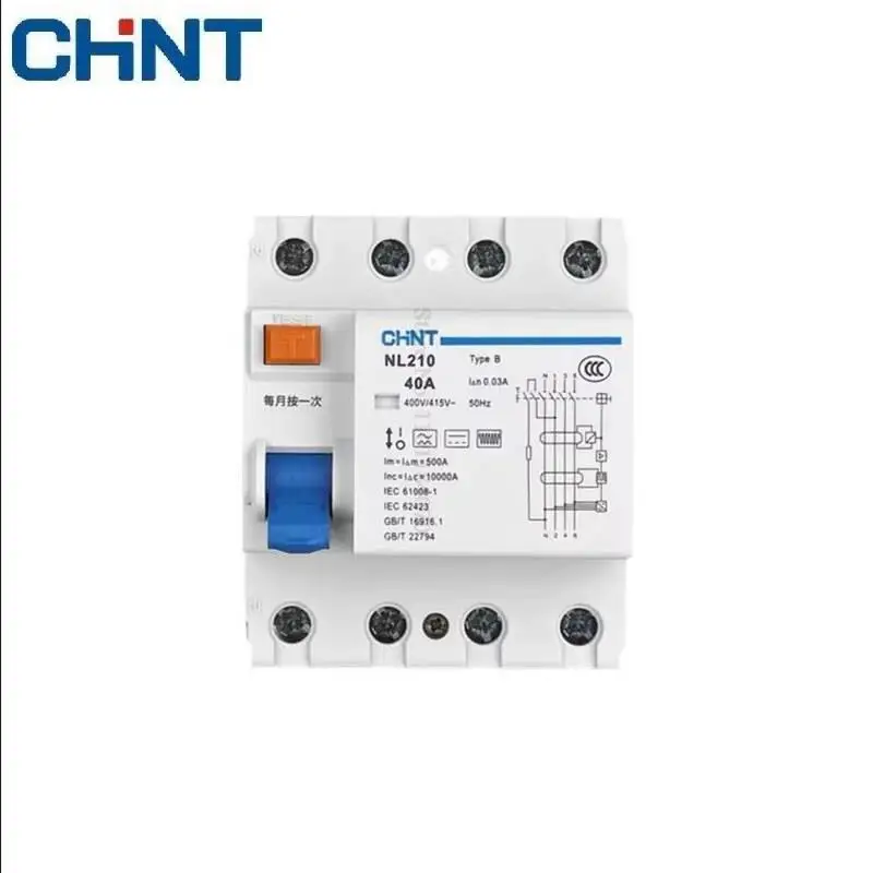 CHINT NL210 Type B RCCB 3P+N 4P 2P 1P+N 63A 40A 25A 30MA Electric Leakage Breaker Residual Current Protection For EV charging