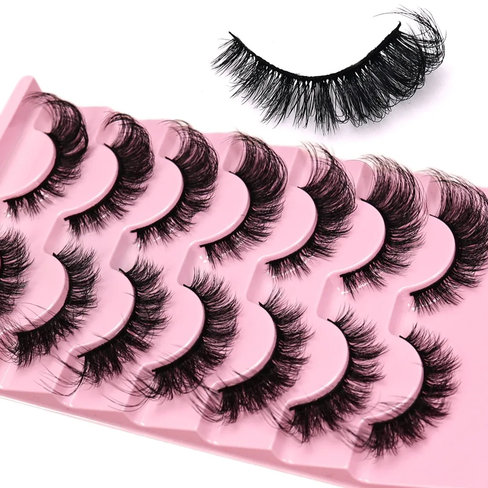 Cat Eye False Eyelashes 7 Pairs Lashes Fluffy Volume Fake Eyelashes Soft Reusable Eyelash for Daily Makeup Party
