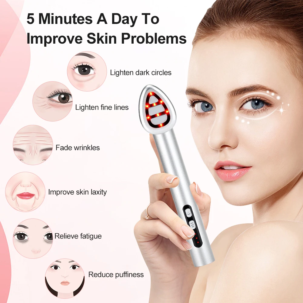 7-Color Facial Wand LED Photon Eye Massager Heat Vibration Eye Massage Instrument Wrinkle Dark Circle Skin Tighten Eye Beauty